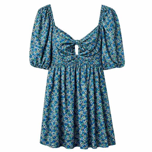 For Love & Lemons Alisa Mini Dress Puff Sleeve Sweetheart Blue Green Size Small - Picture 3 of 9